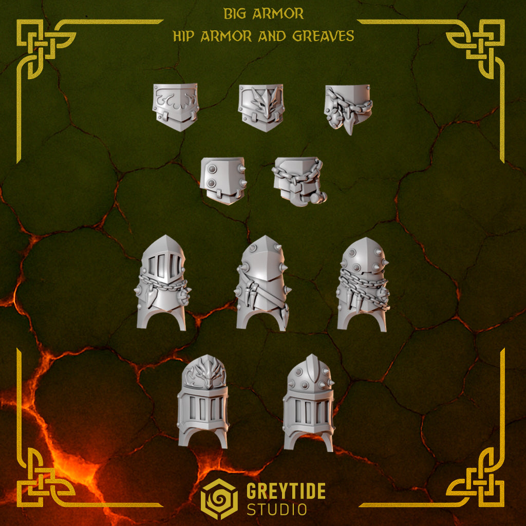 Anvil Wardens Hip Armor and Greaves (20 Pieces - left and right of each displayed) – 3D printed bits for 40k miniatures, New 