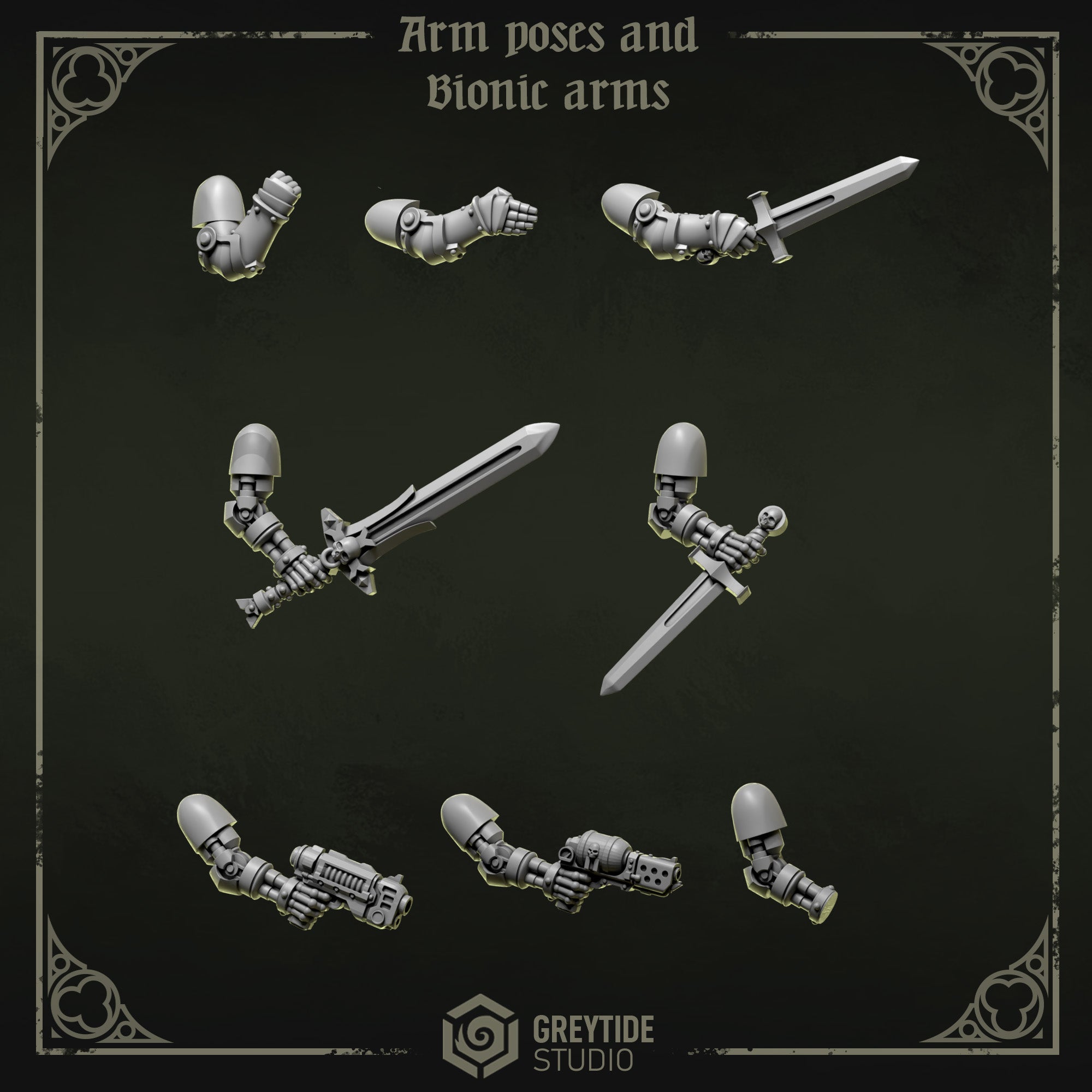 Eternal Pilgrims Arm Poses and Bionic Arms (8 Pieces) – 3D printed weapons for 40k miniatures, New Zealand