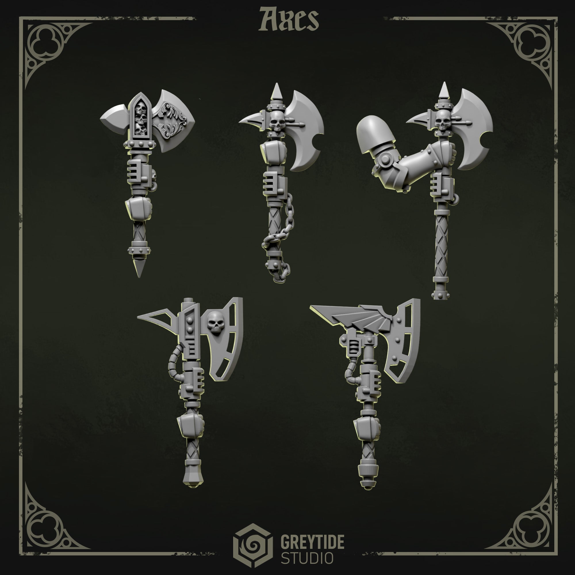 Eternal Pilgrims Axes (5 Pieces) – 3D printed weapons for 40k miniatures, New Zealand