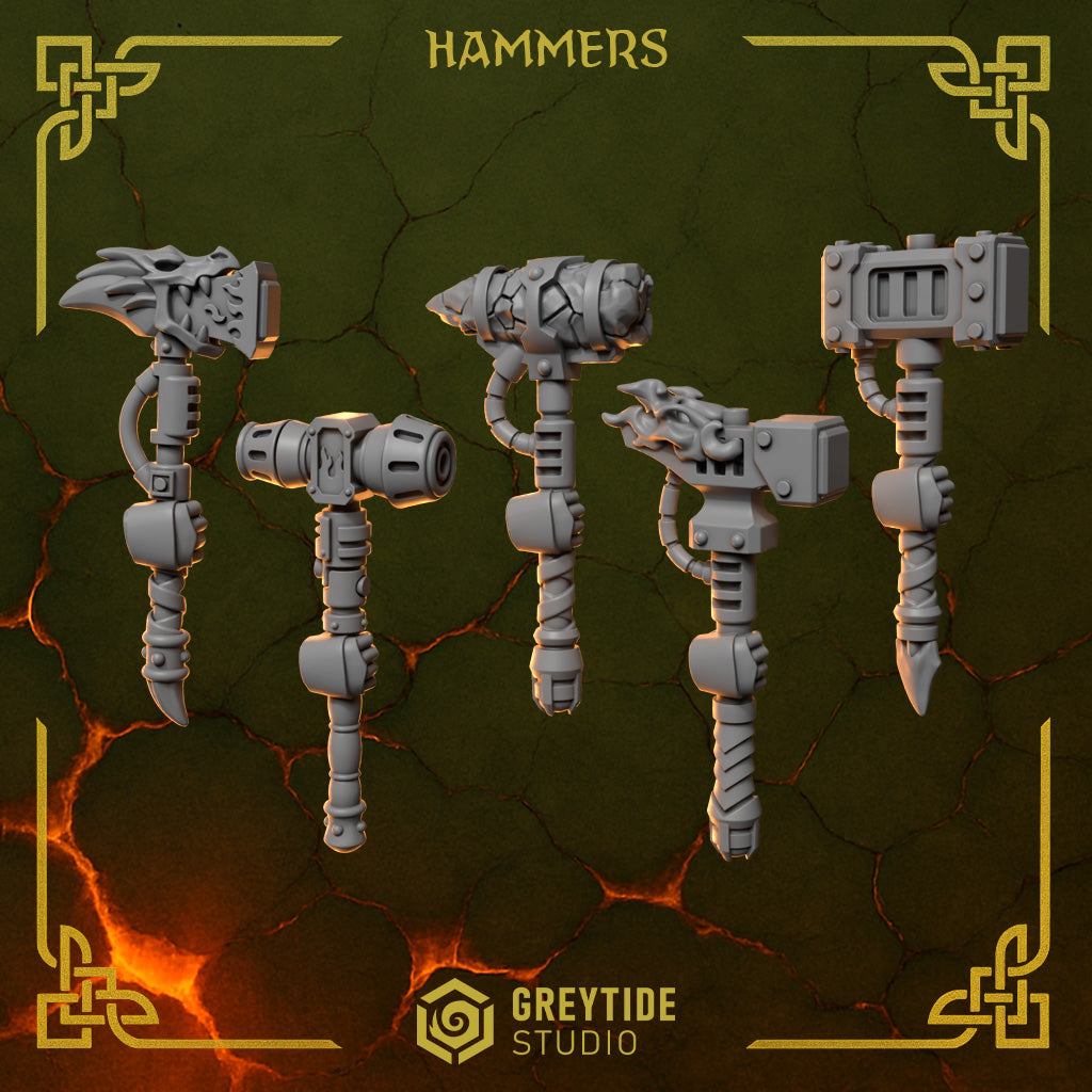 Anvil Wardens Hammers (5 Pieces) – 3D printed weapons for 40k miniatures, New Zealand