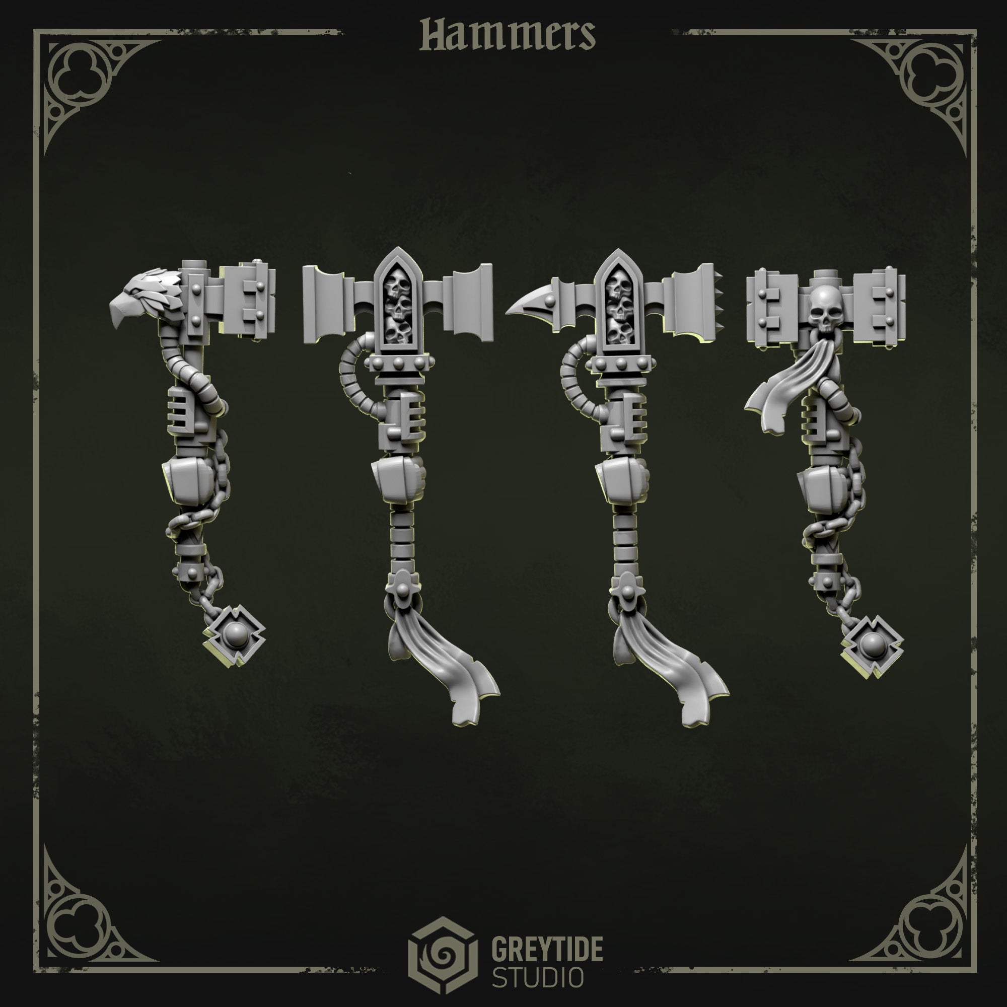 Eternal Pilgrims Hammers (4 Pieces) – 3D printed weapons for 40k miniatures, New Zealand