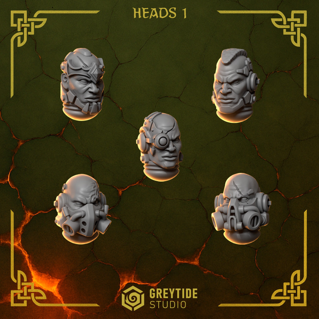 Anvil Wardens Heads - Set 1 (5 Pieces) – 3D printed heads for 40k miniatures, New Zealand