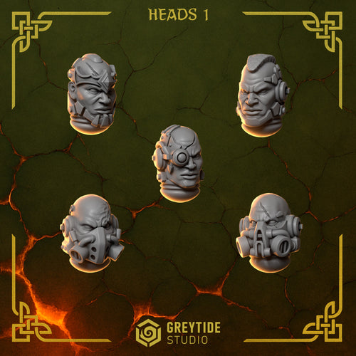 Anvil Wardens Heads - Set 1 (5 Pieces) – 3D printed heads for 40k miniatures, New Zealand