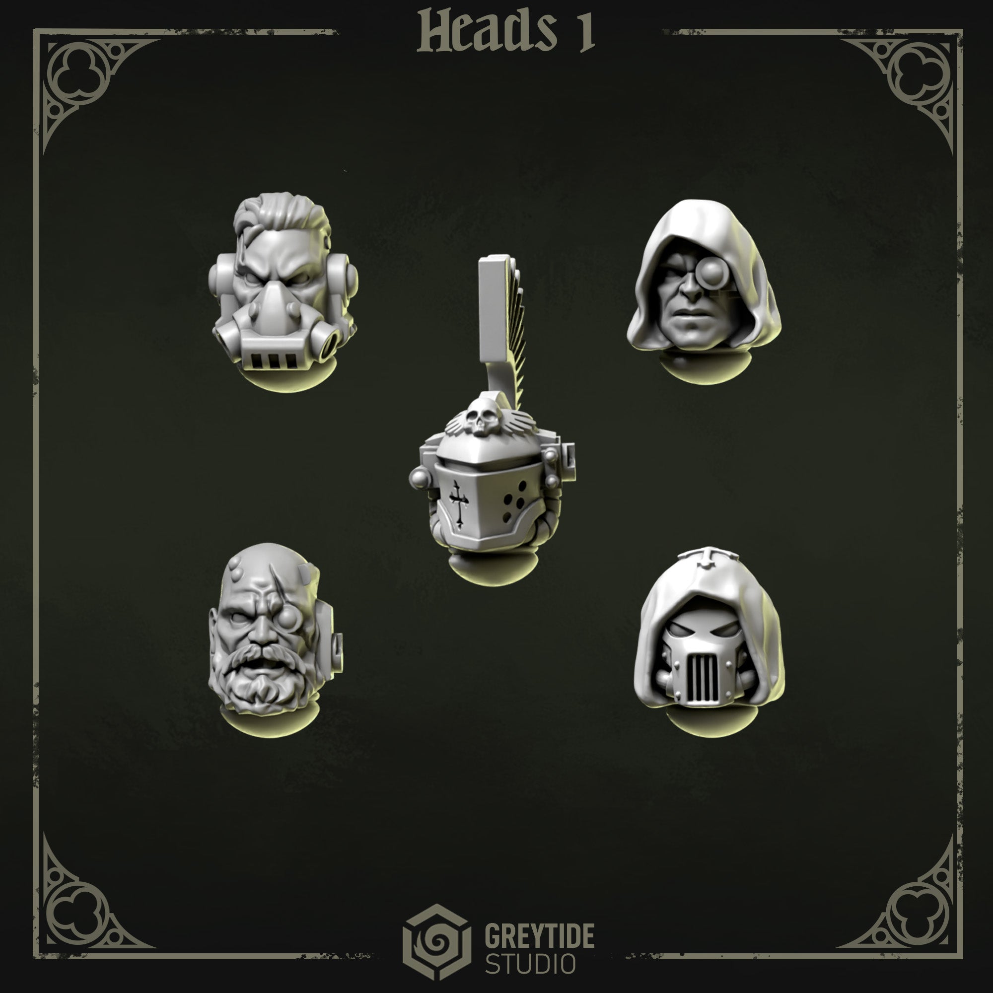 Eternal Pilgrims Heads - Set 1 (5 Pieces) – 3D printed heads for 40k miniatures, New Zealand