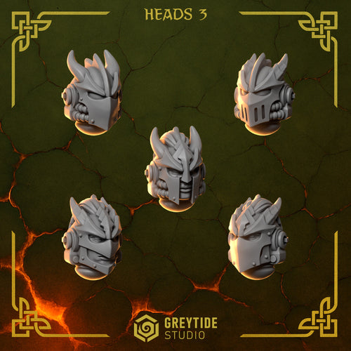 Anvil Wardens Heads - Set 3 (5 Pieces) – 3D printed heads for 40k miniatures, New Zealand