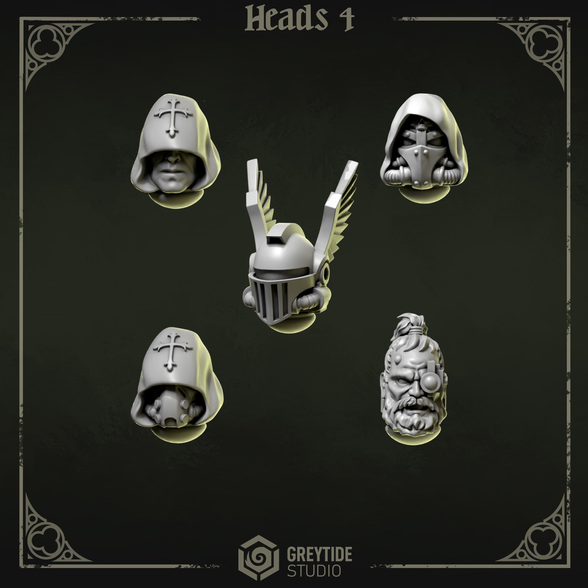 Eternal Pilgrims Heads - Set 4 (5 Pieces) – 3D printed heads for 40k miniatures, New Zealand