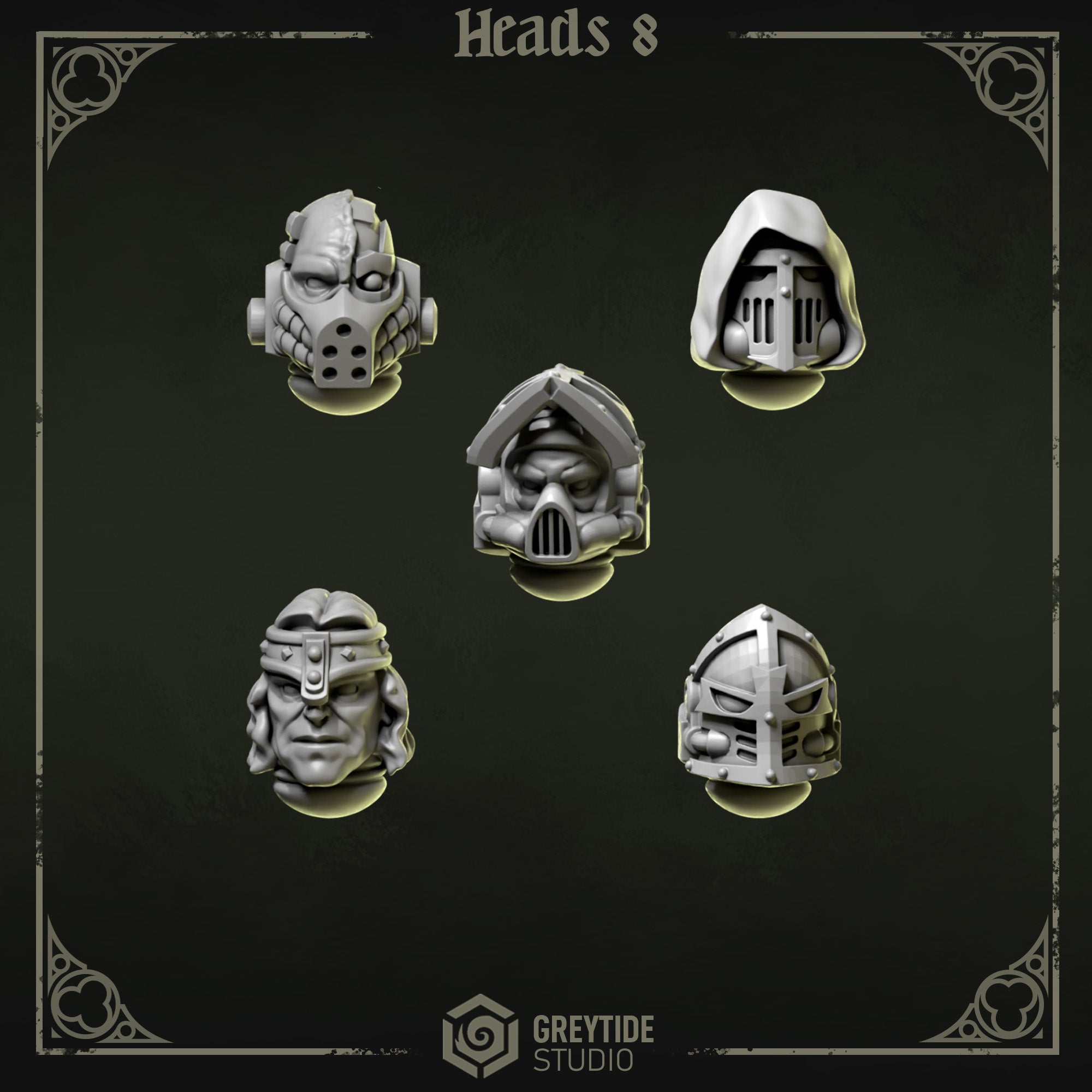 Eternal Pilgrims Heads - Set 8 (5 Pieces) – 3D printed heads for 40k miniatures, New Zealand