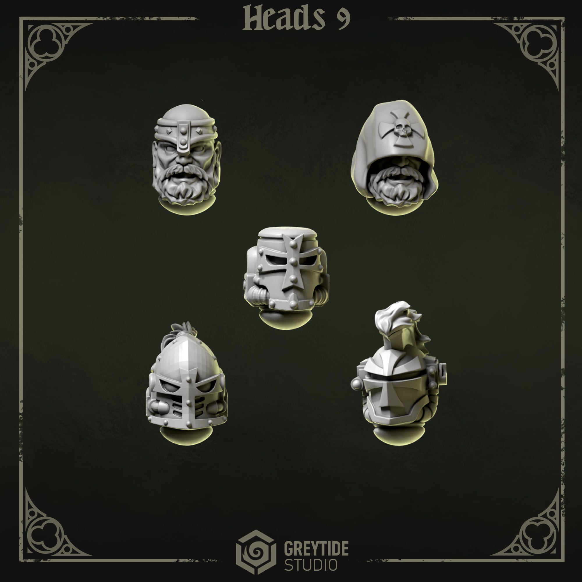 Eternal Pilgrims Heads - Set 9 (5 Pieces) – 3D printed heads for 40k miniatures, New Zealand