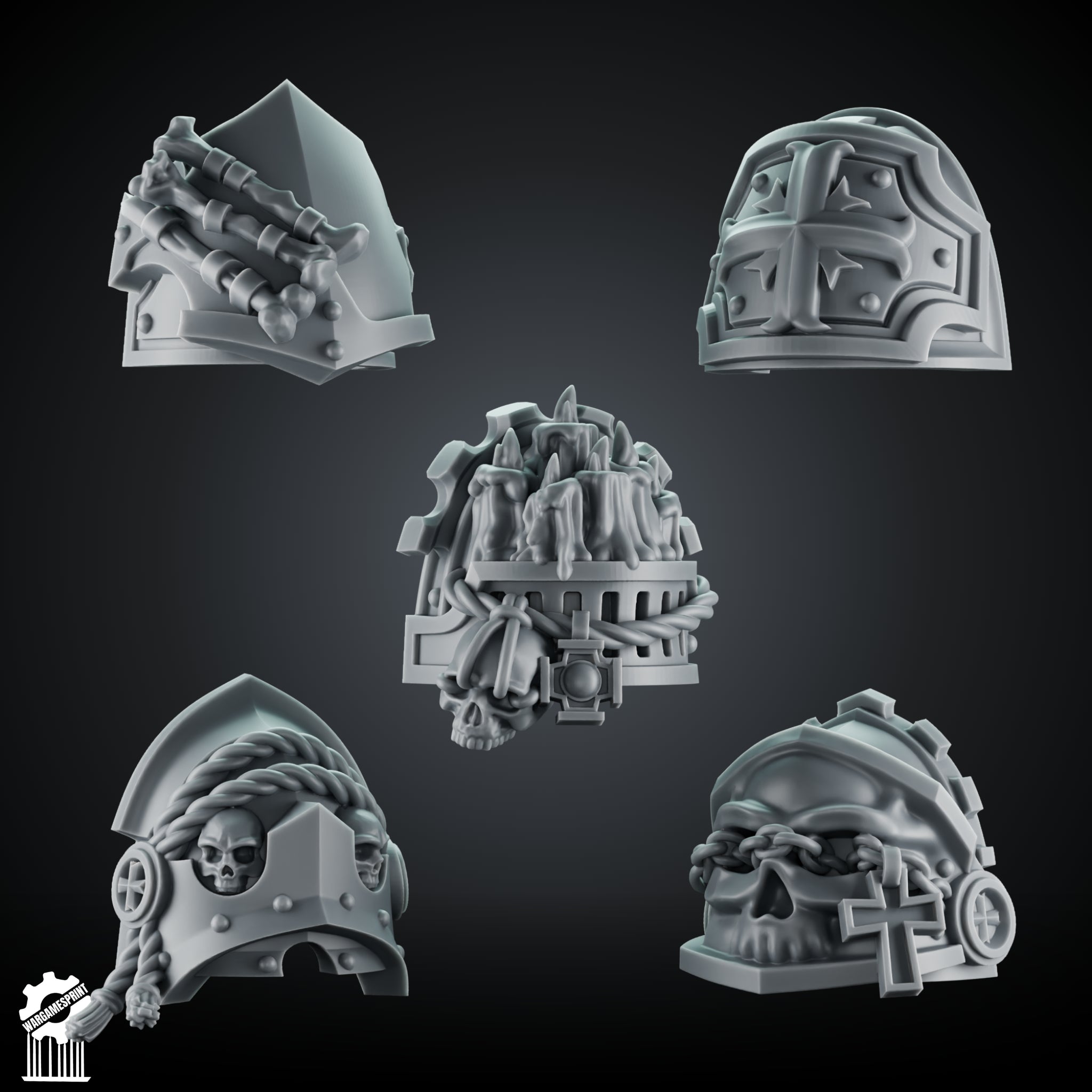 Crusader Shoulder Pad Set 2 – 5 Gothic Pauldrons + Heroic 32mm Scale
