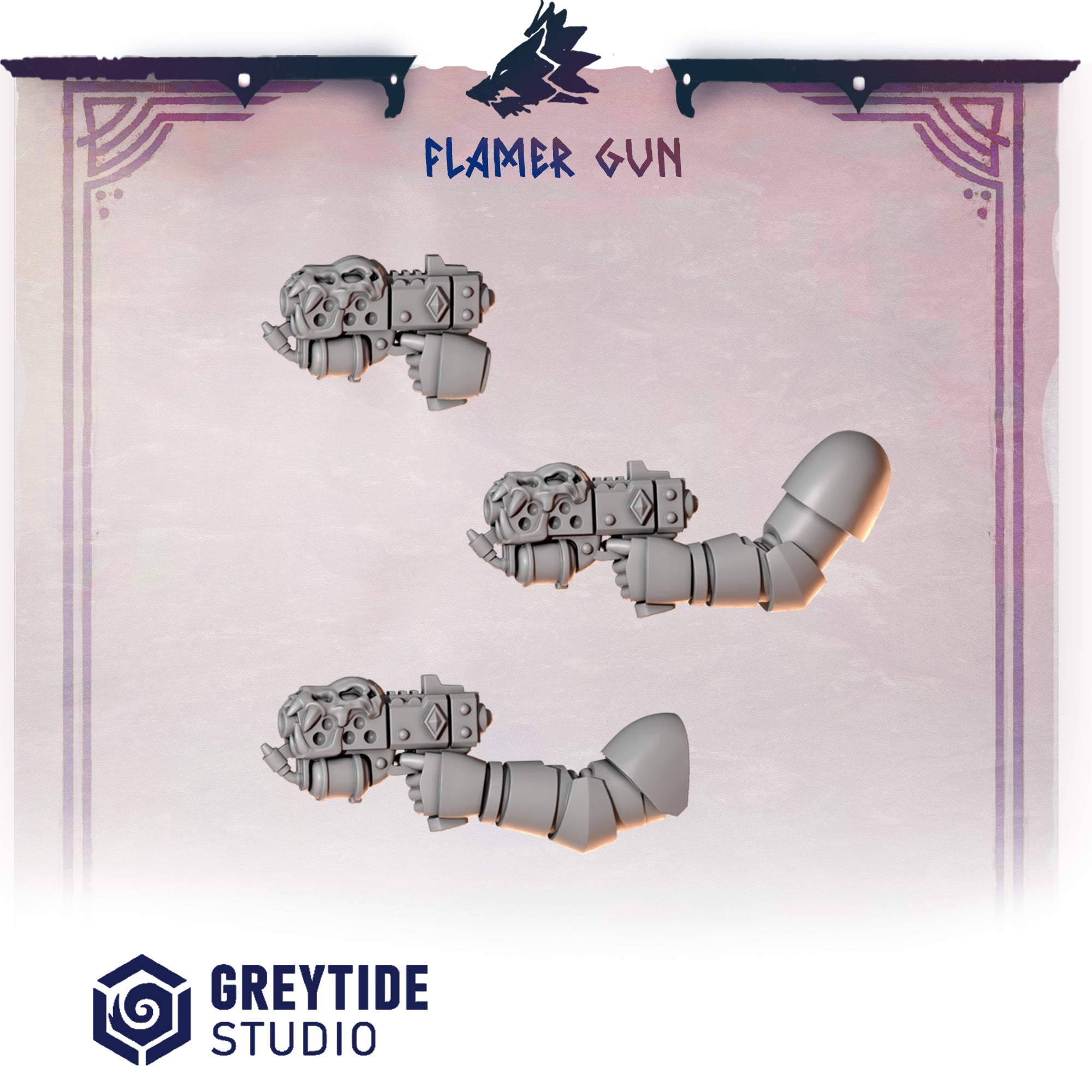 Primal Hounds Flamer Pistol (3 Pieces) – 3D printed weapons for 40k miniatures, New Zealand