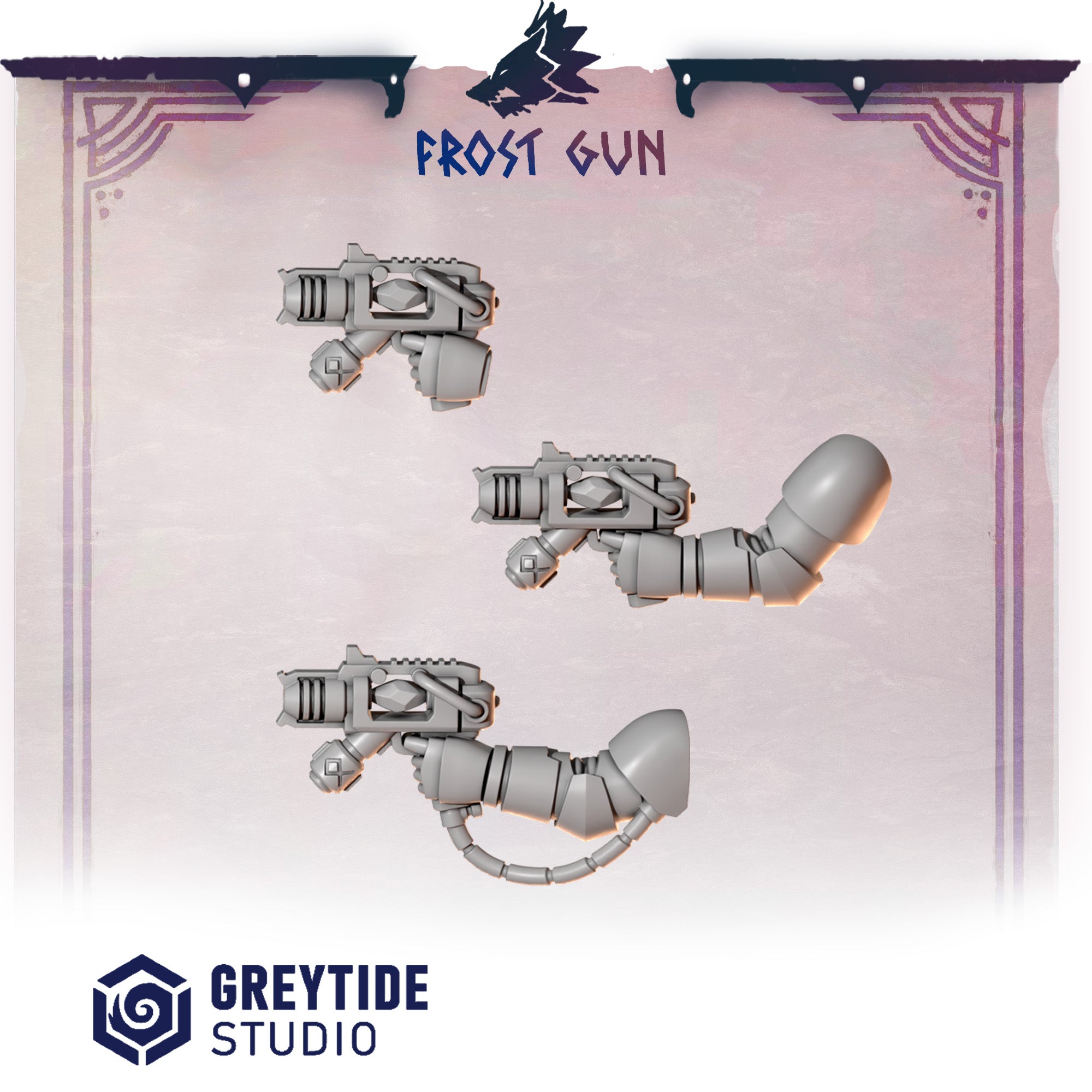 Primal Hounds Frost Pistol (3 Pieces) – 3D printed weapons for 40k miniatures, New Zealand