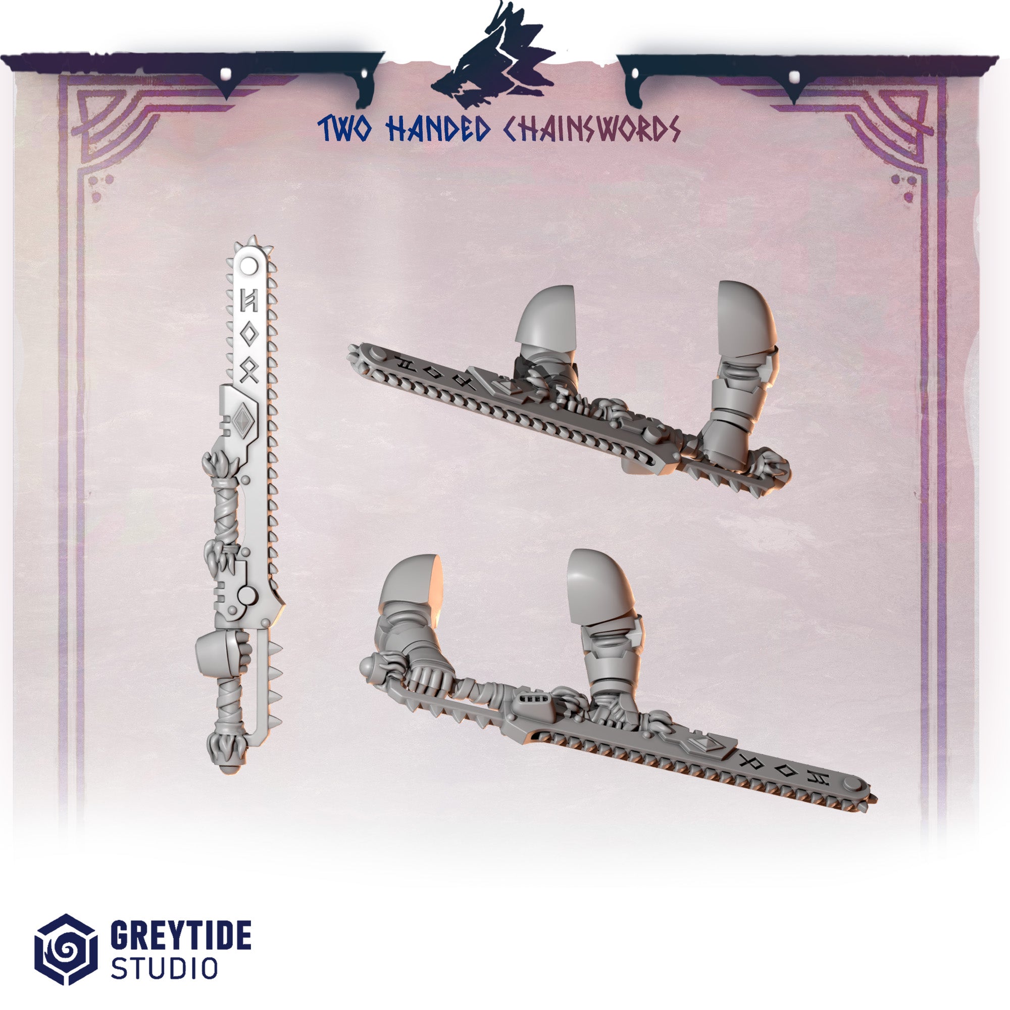 Primal Hounds Two Handed Chainswords (5 Pieces) – 3D printed weapons for 40k miniatures, New Zealand