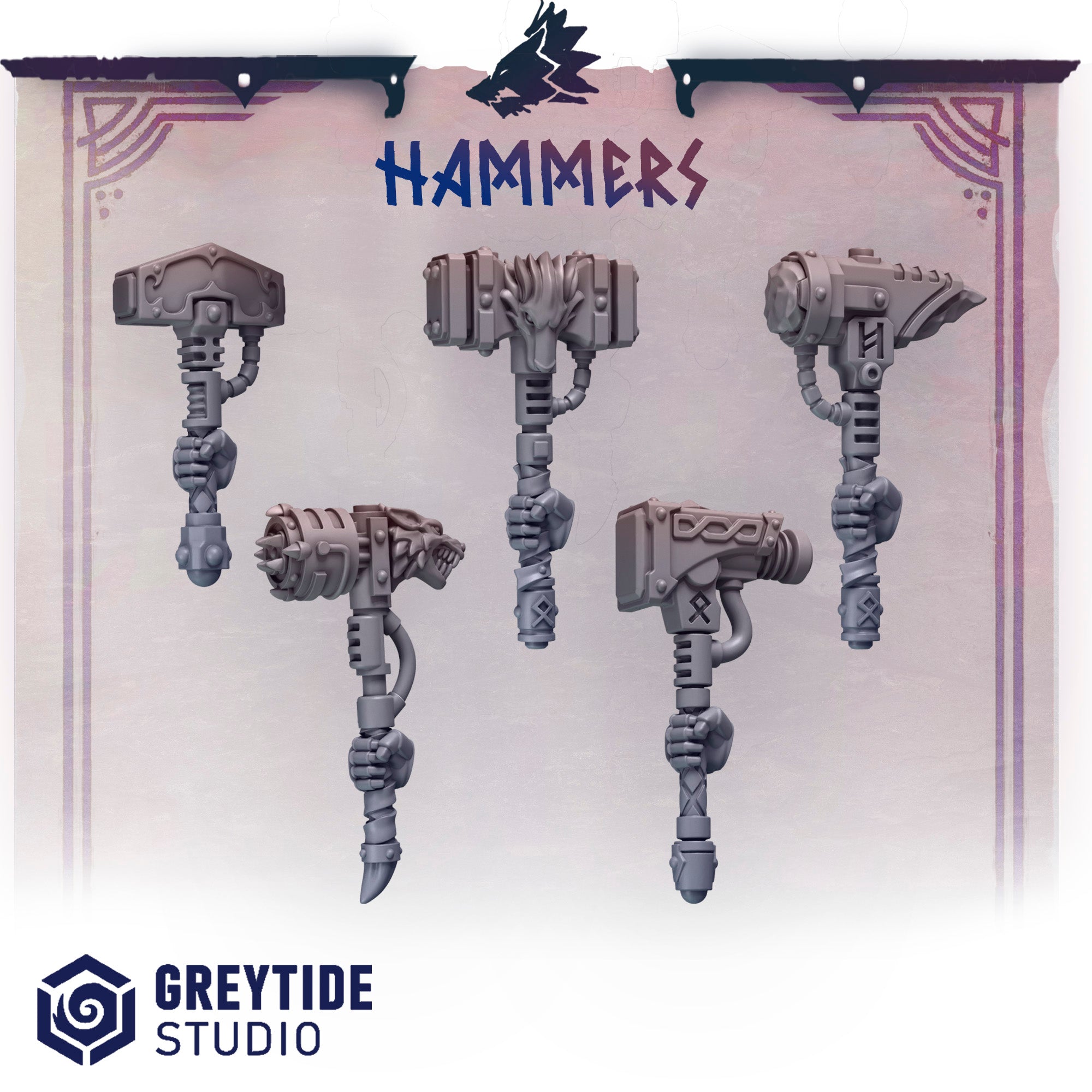 Primal Hounds Hammers (5 Pieces) – 3D printed weapons for 40k miniatures, New Zealand