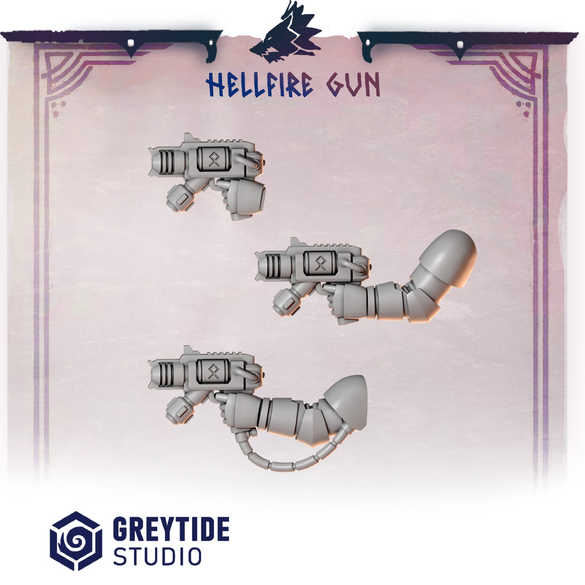 Primal Hounds Hellfire Pistol (3 Pieces) – 3D printed weapons for 40k miniatures, New Zealand