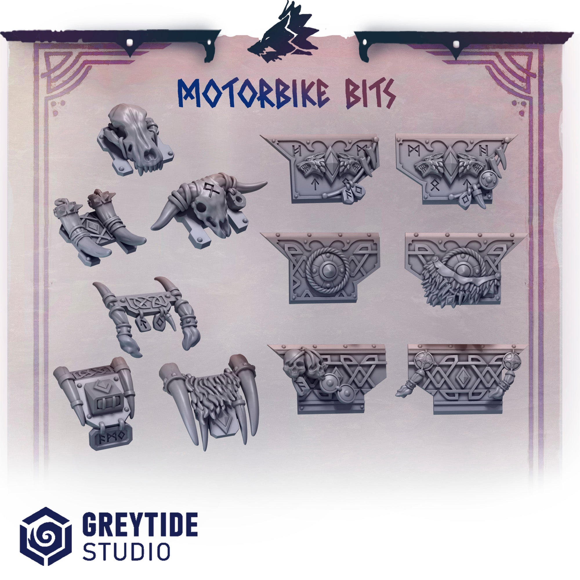 Primal Hounds Motorbike Bits (12 Pieces) – 3D printed bits for 40k miniatures, New Zealand