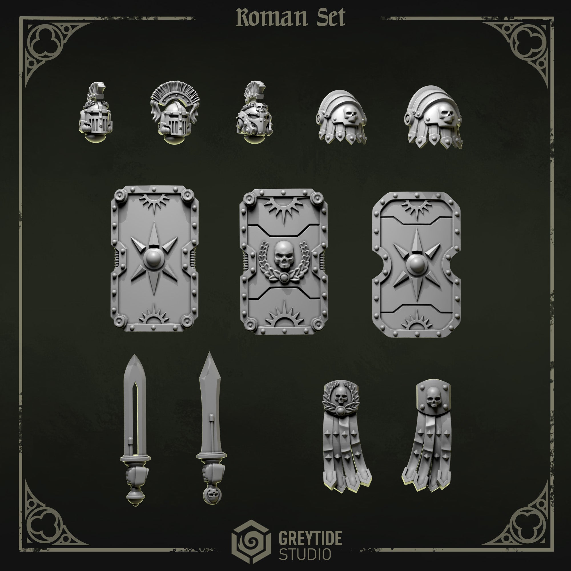 Eternal Pilgrims Roman Set (12 Pieces) – 3D printed shoulder pads for 40k miniatures, New Zealand