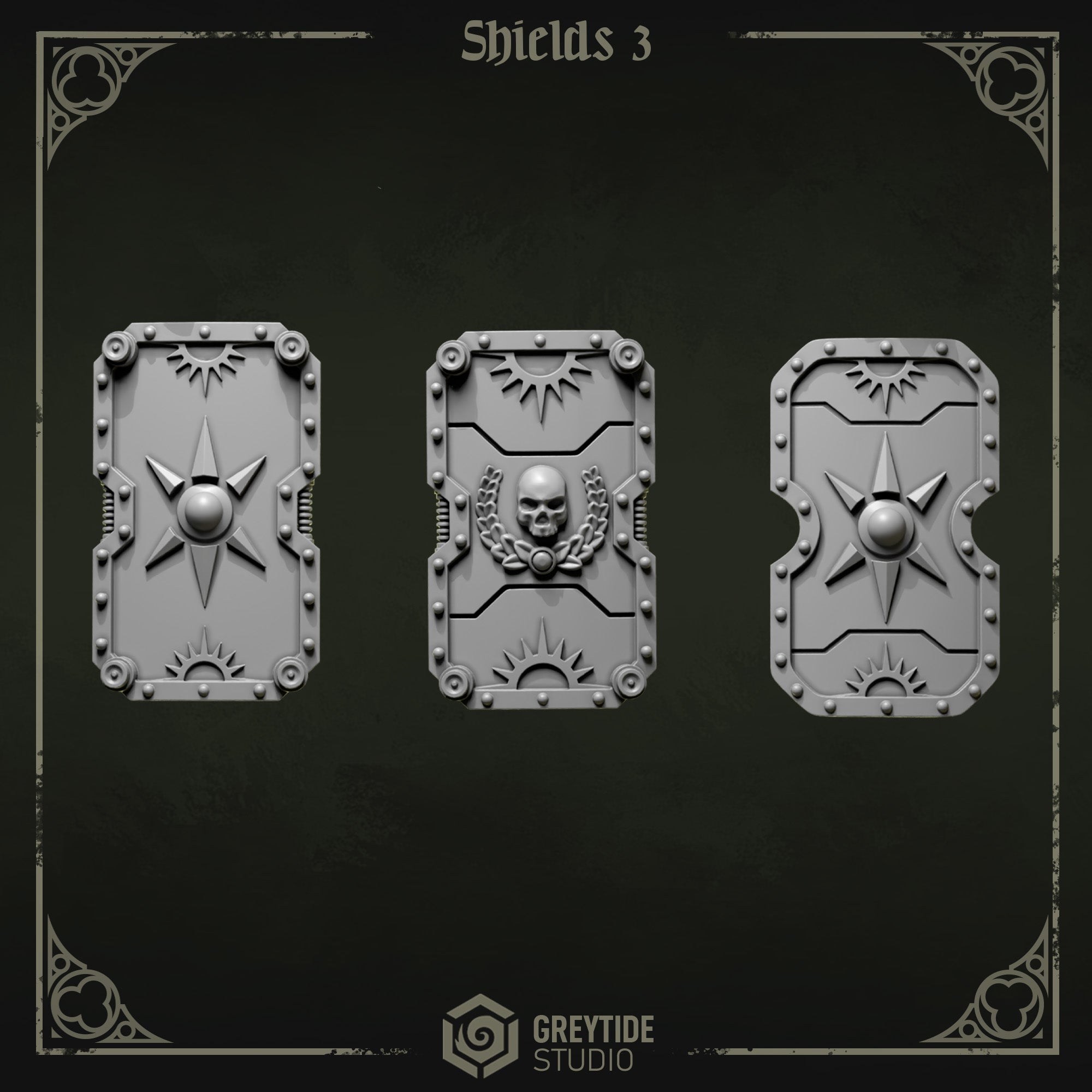 Eternal Pilgrims Shields - Set 3 (3 Pieces) – 3D printed bits for 40k miniatures, New Zealand