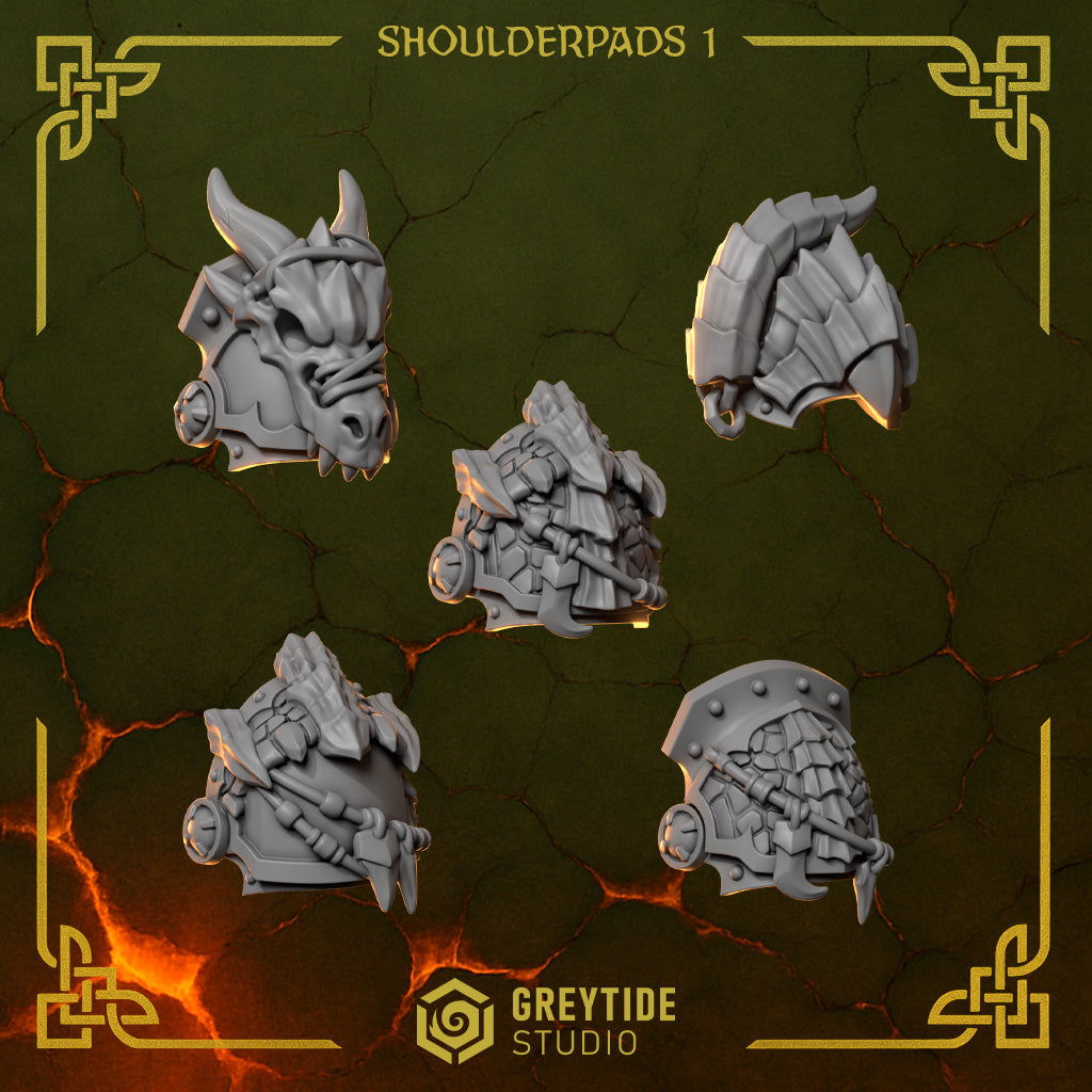 Anvil Wardens Shoulder pads - Set 1 (5 Pieces) – 3D printed shoulder pads for 40k miniatures, New Zealand