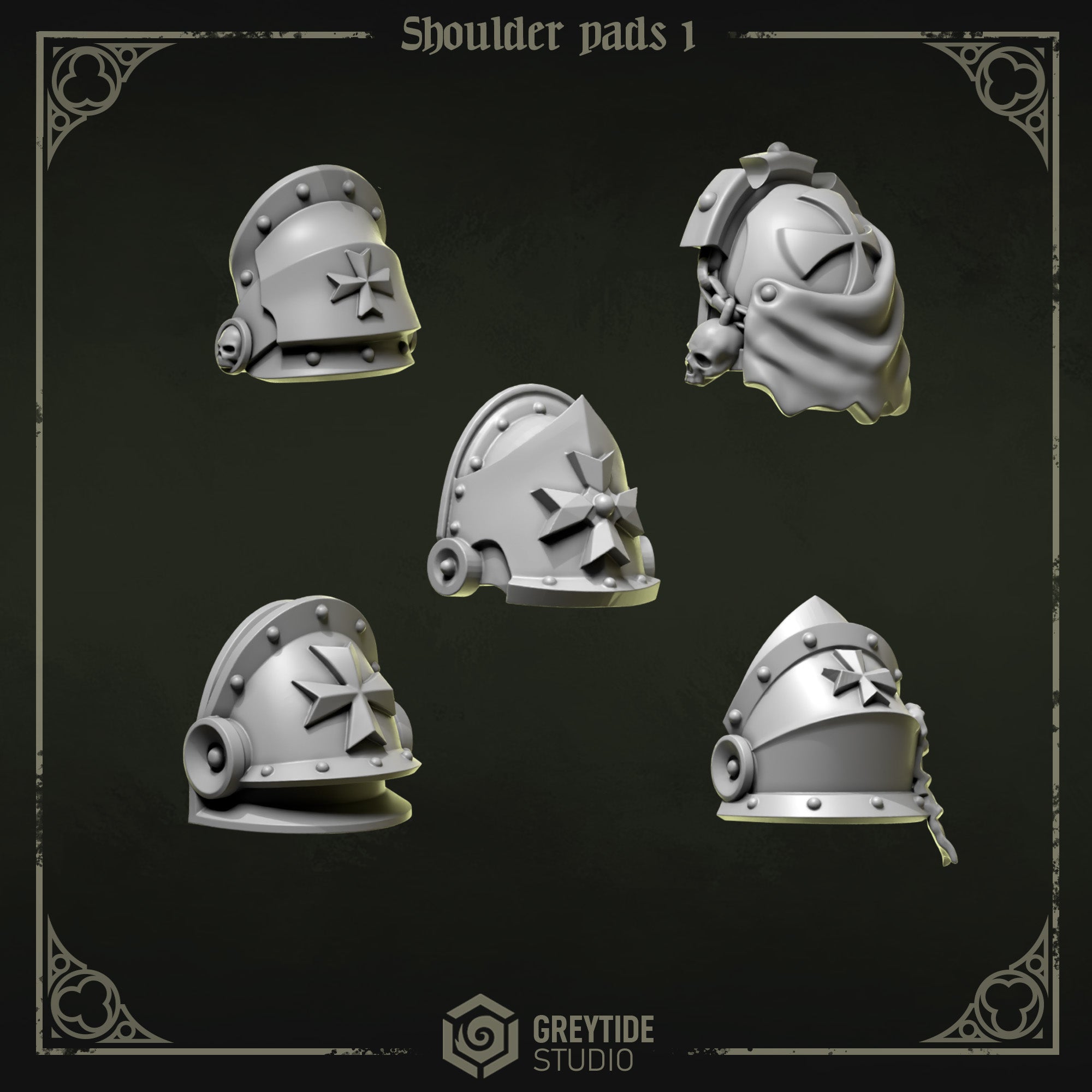 Eternal Pilgrims Shoulder Pads - Set 1 (5 Pieces) – 3D printed shoulder pads for 40k miniatures, New Zealand