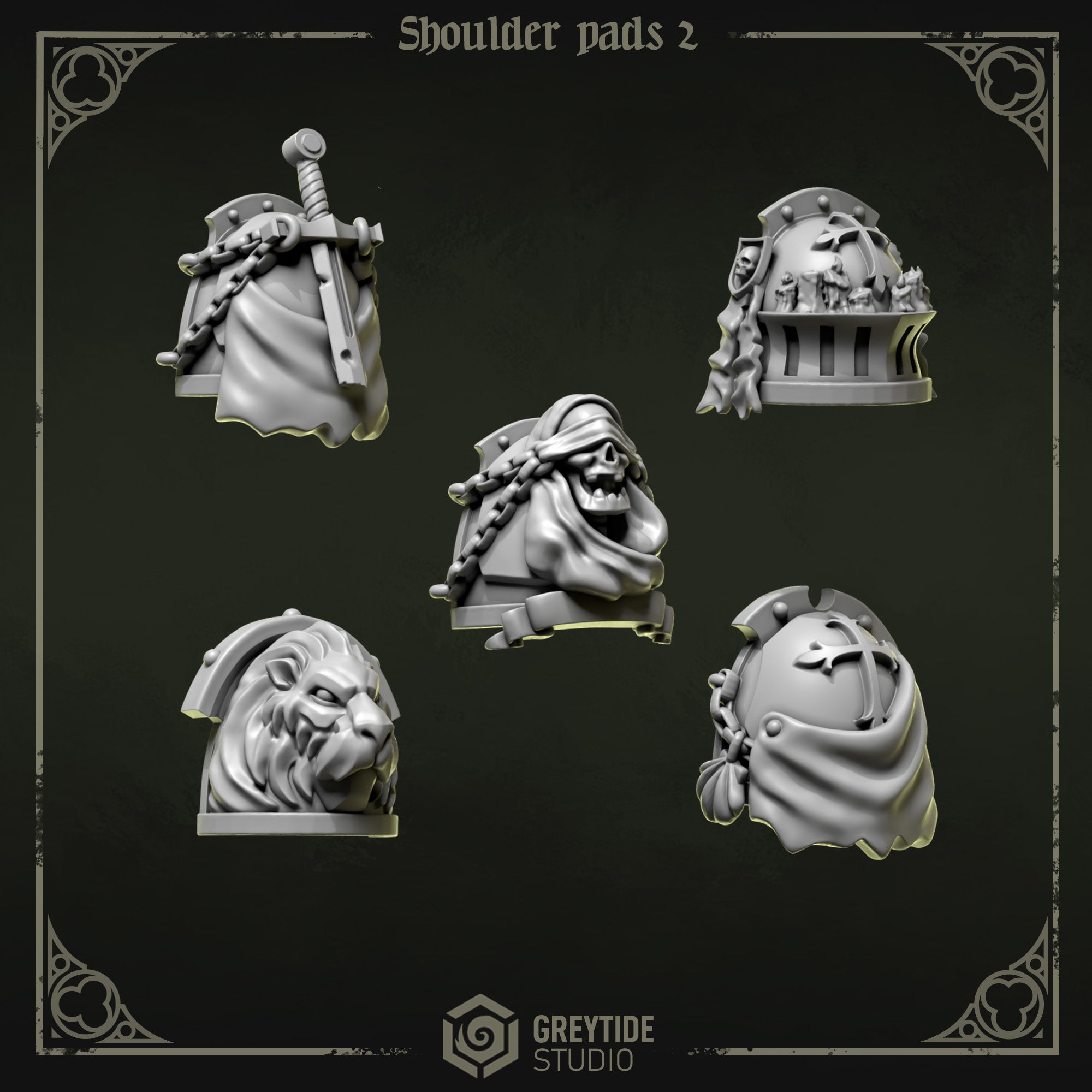 Eternal Pilgrims Shoulder Pads - Set 2 (5 Pieces) – 3D printed shoulder pads for 40k miniatures, New Zealand