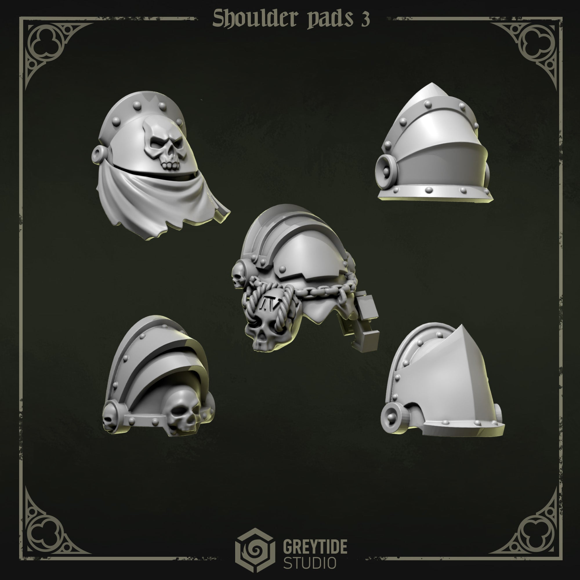 Eternal Pilgrims Shoulder Pads - Set 3 (5 Pieces) – 3D printed shoulder pads for 40k miniatures, New Zealand