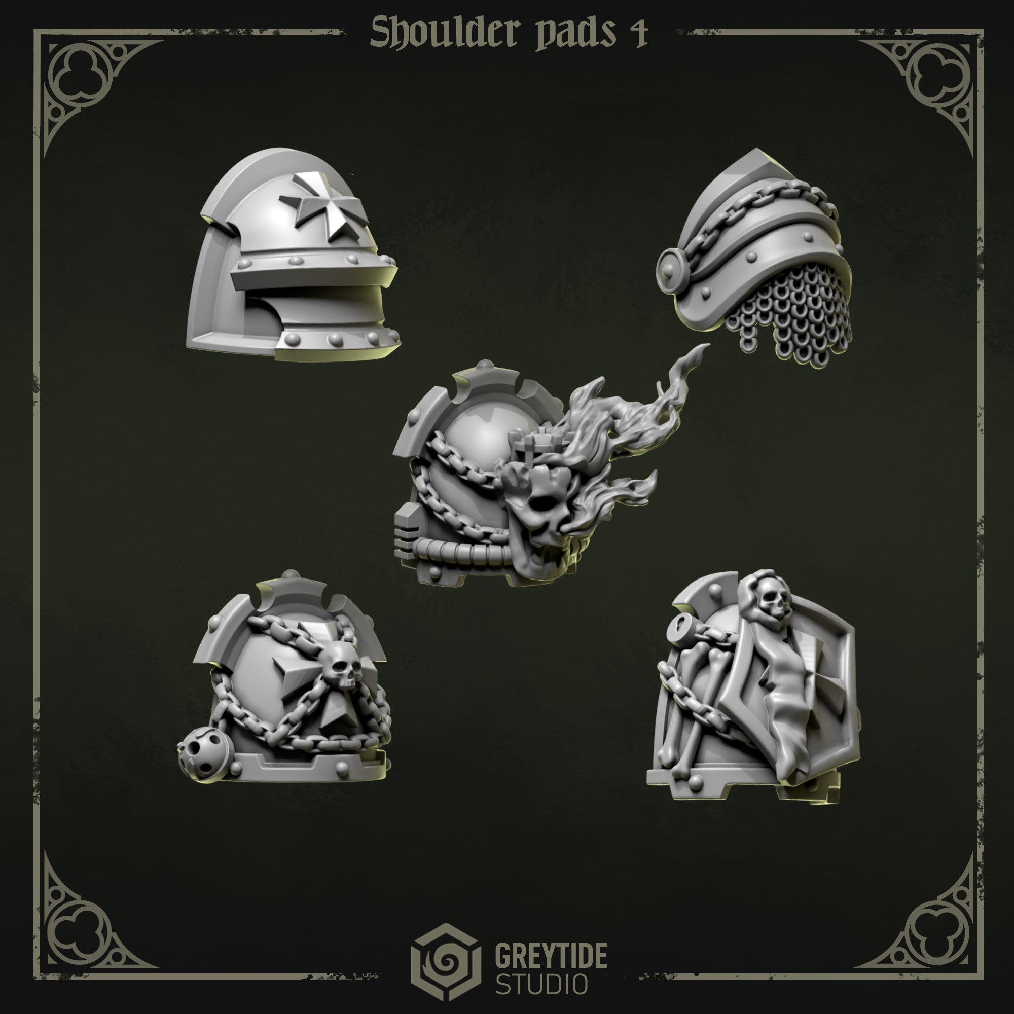 Eternal Pilgrims Shoulder Pads - Set 4 (5 Pieces) – 3D printed shoulder pads for 40k miniatures, New Zealand