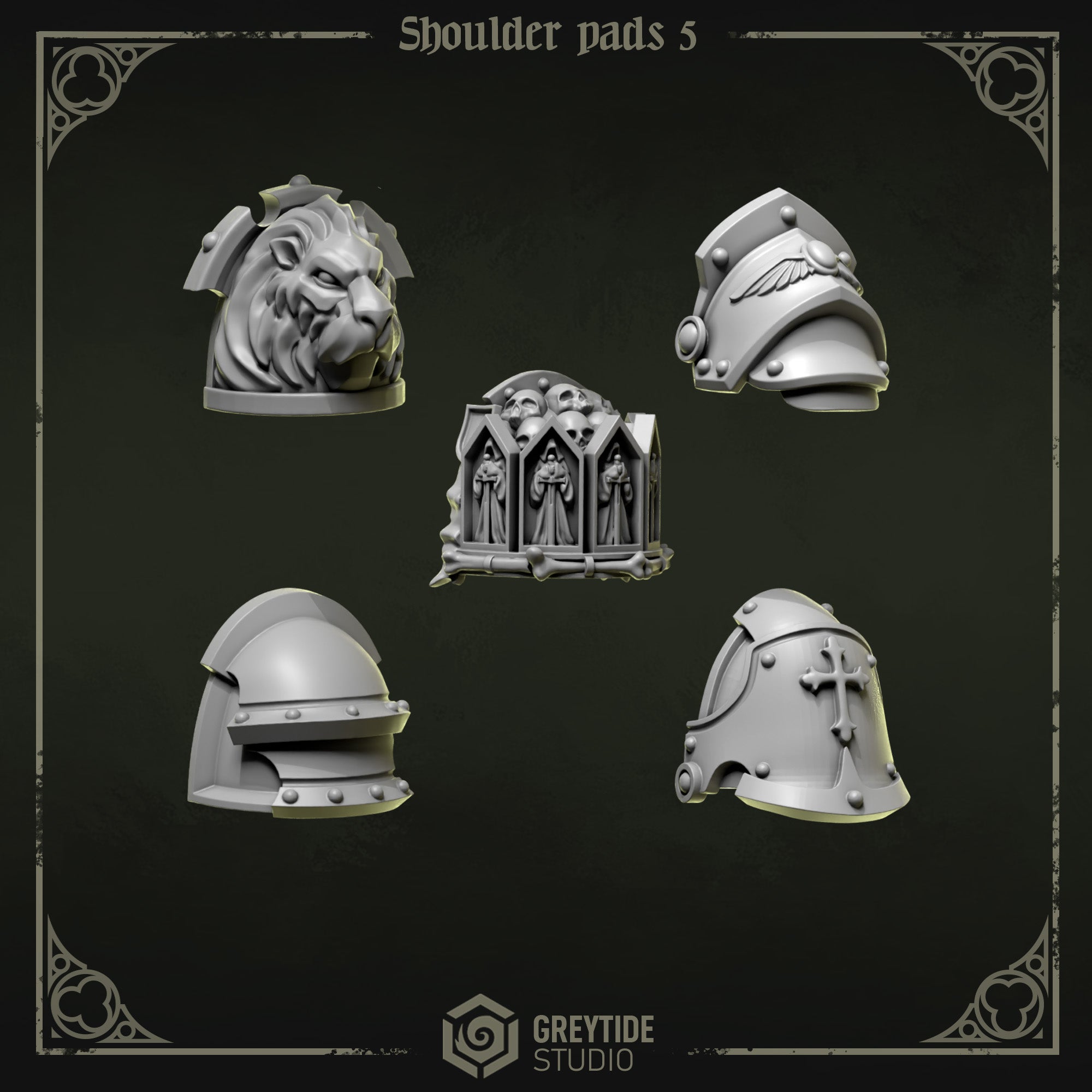Eternal Pilgrims Shoulder Pads - Set 5 (5 Pieces) – 3D printed shoulder pads for 40k miniatures, New Zealand