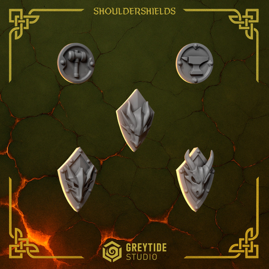 Anvil Wardens Shoulder Shields (5 Pieces) – 3D printed bits for 40k miniatures, New Zealand