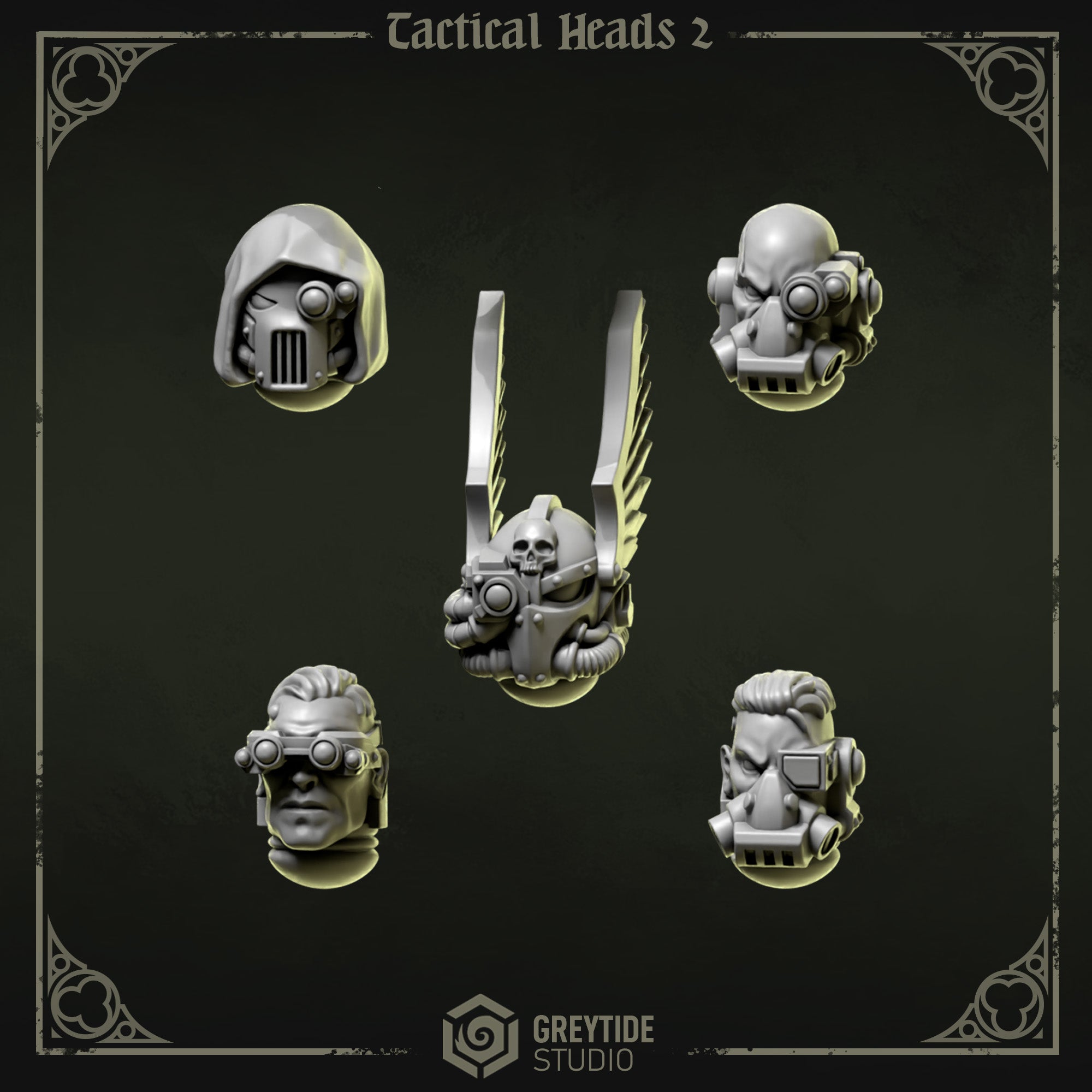 Eternal Pilgrims Tactical Heads - Set 2 (5 Pieces) – 3D printed heads for 40k miniatures, New Zealand