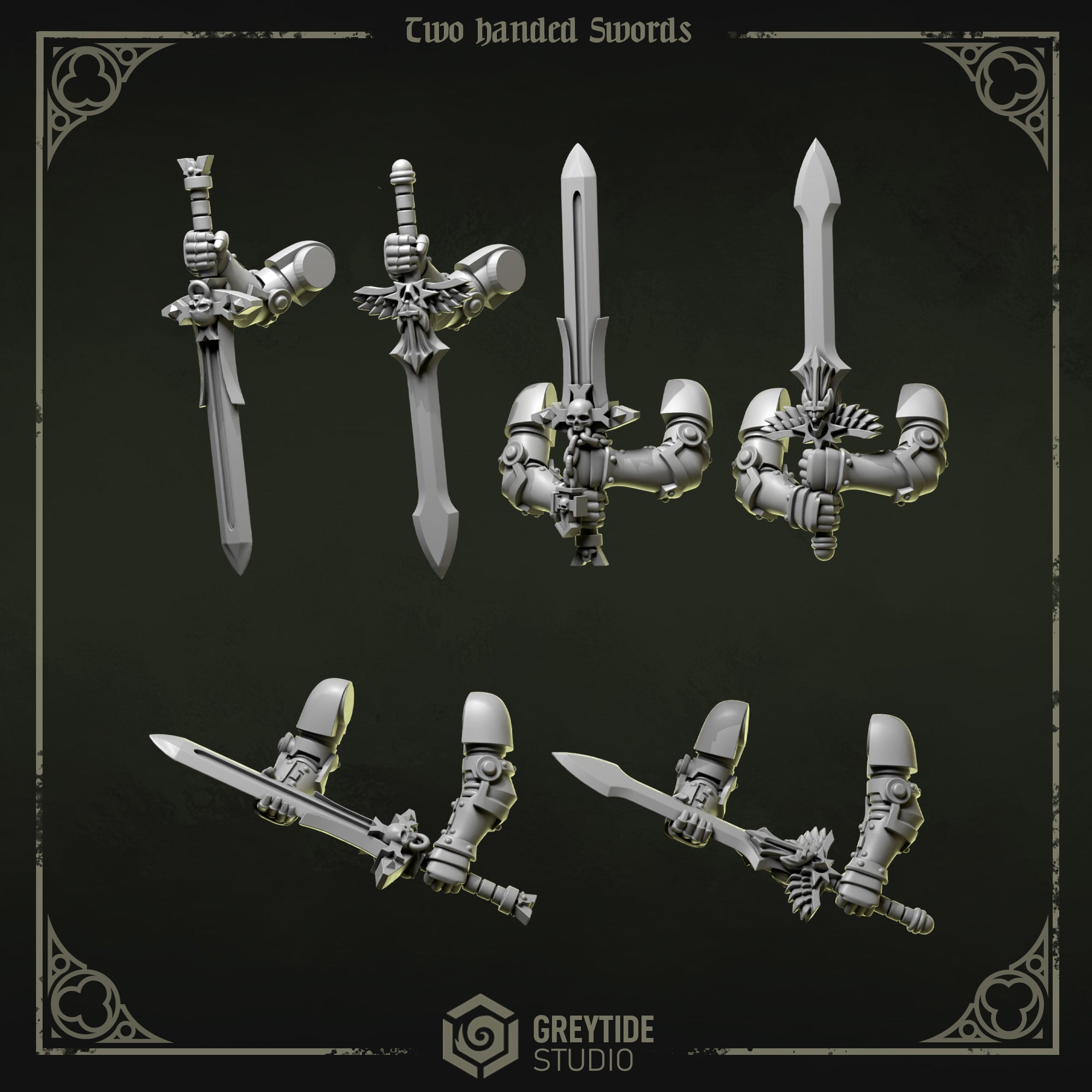Eternal Pilgrims Two Handed Swords (6 Pieces) – 3D printed weapons for 40k miniatures, New Zealand
